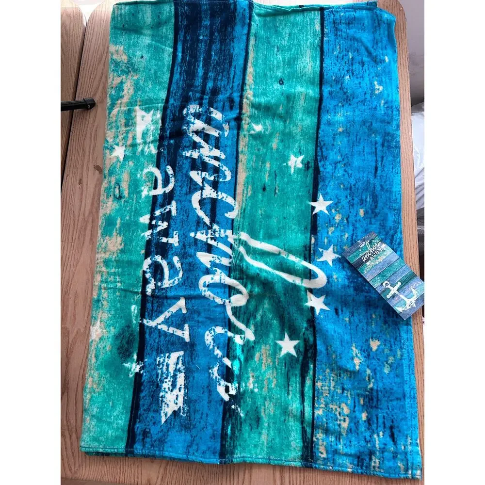 New Tropix Life's a Beach Tropical Anchor Print Beach Bath Towel Cotton 30